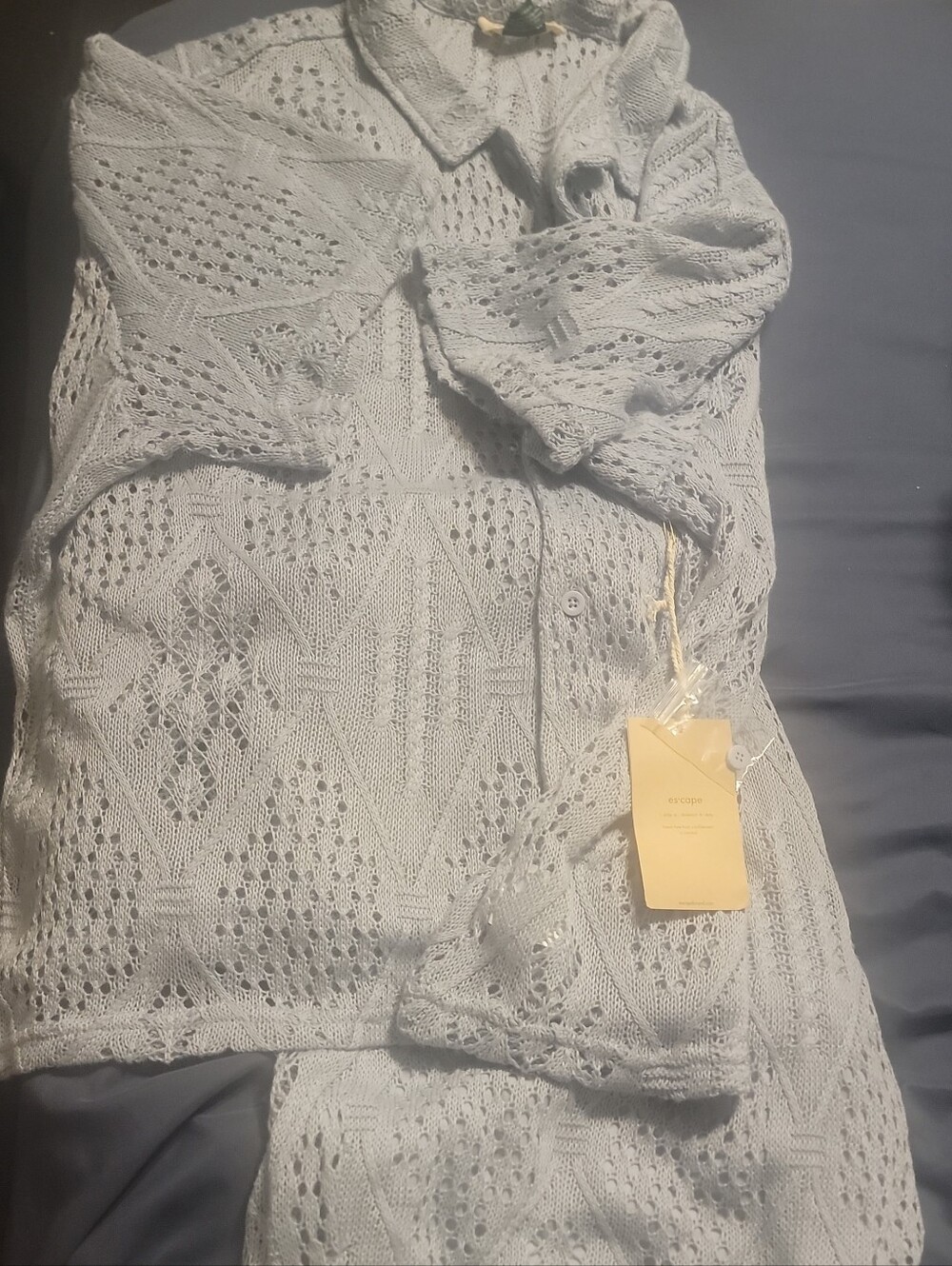 Beautiful Light Blue Open-Knit Button Shirt With Matching Shorts